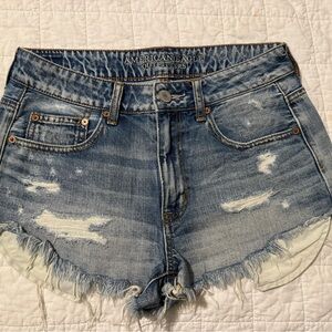 American Eagle Outfitters Blue Jean Shorts with High Waist and Distressing